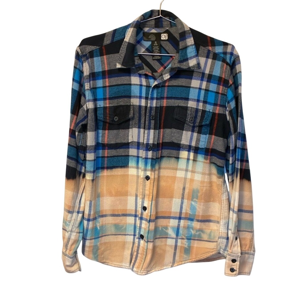 Vintage Grunge OP Blue Plaid Button-Up Soft Cotton Shirt Small